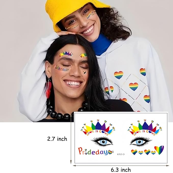 10 Sheets Pride Day Face Fake Tattoos Rainbow Temporary Tattoos Adult Rainbow Heart Butterfly Flower Feather Swan Colorful Tattoo Kit Gay LGBTQ Pride Day Parade Party Eye Makeup Face Decor Supplies