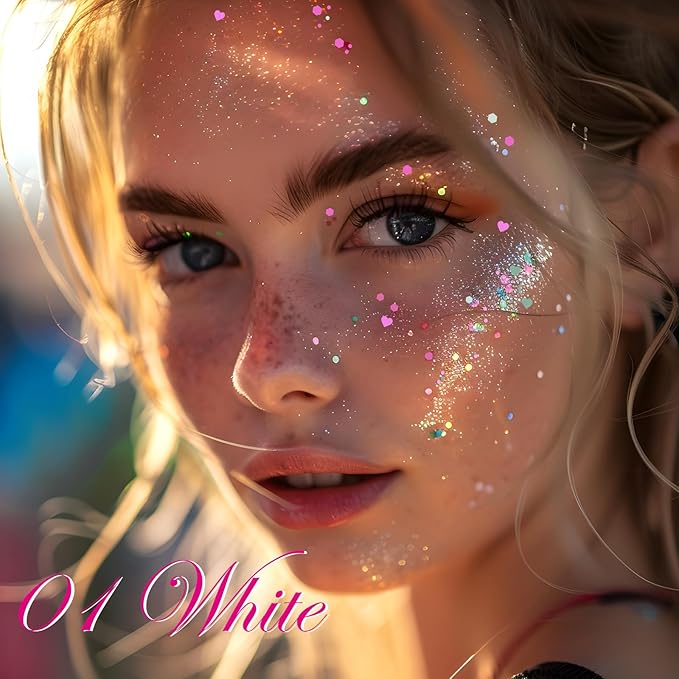 DAGEDA White Body Glitter, 100ml Chunky Glitter Rave Accessories for Festival, Face Glitter for Mermaid Makeup, Holographic Hair Glitter for Rave Party Large Capacity Glitter with Tools