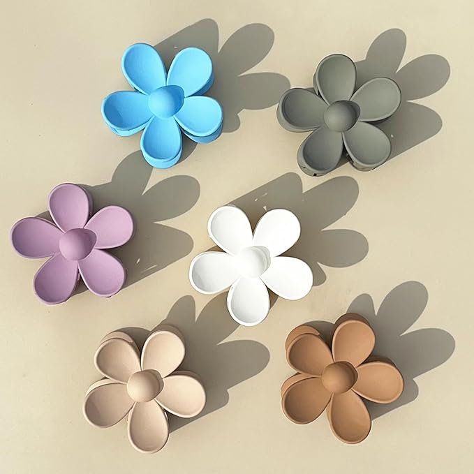Flower Hair Clips 6 PCS Flower Claw Clips Daisy Clips for Women Matte Large Claw Clips Strong Hold Jaw Clamps Hair Accessories for Thick Hair 6 Colors