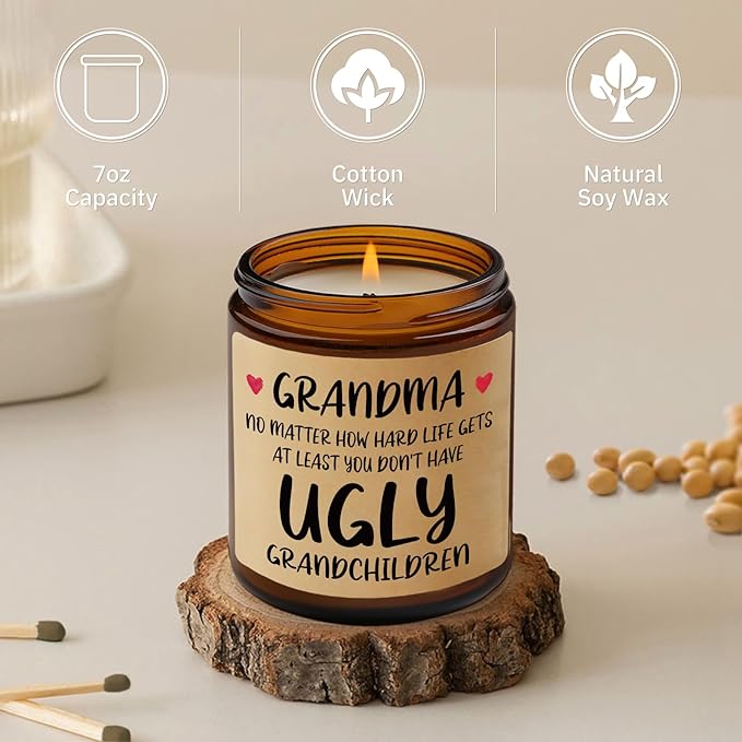 Niyewsor Grandma Gifts, Mothers Day Gifts for Grandma, Lavender Scented Soy Wax Candle, Grandmas Birthday Gift from Grandchildren Granddaughter Grandkids, Handmade, 7oz