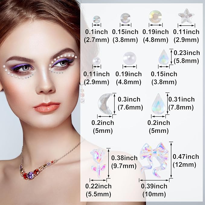 OIIKI 4 Sheets Star Heart Face Gems Stickers, Acrylic Crystal Eye Body Jewelry Sticker, Halloween Moon Pearls Butterfly Face Makeup Stickers, Rhinestone Tattoos for Women, Girls for Parties, Festivals