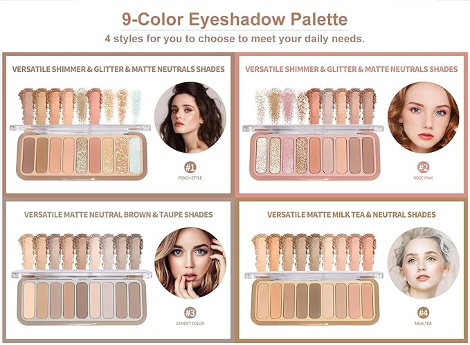 9 Colors Matte Naked Eyeshadow Palette Neutral Nude Smoky Eye Shadow Pallet Gray Taupe Brown High Pigmented Ultra-Blendable Waterproof Long Lasting Makeup Palettes Suitable for Older Women