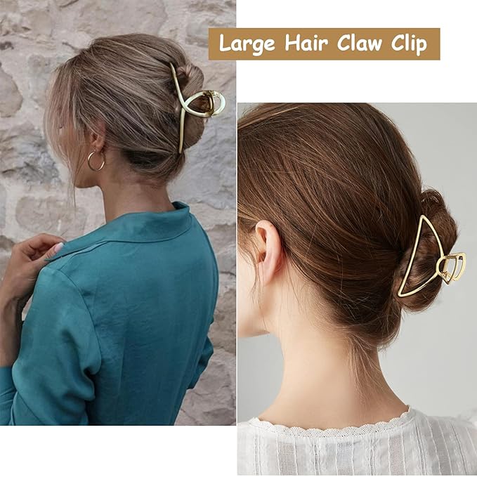 4 Pack Large Metal Hair Clips for Thin to Thick Curly Hair, 4.3 Inch Big Nonslip Gold Color Clamps, Perfect Fashion Jaw Claw Hair Styling Accessories for Women and Girls, Christmas Gifts