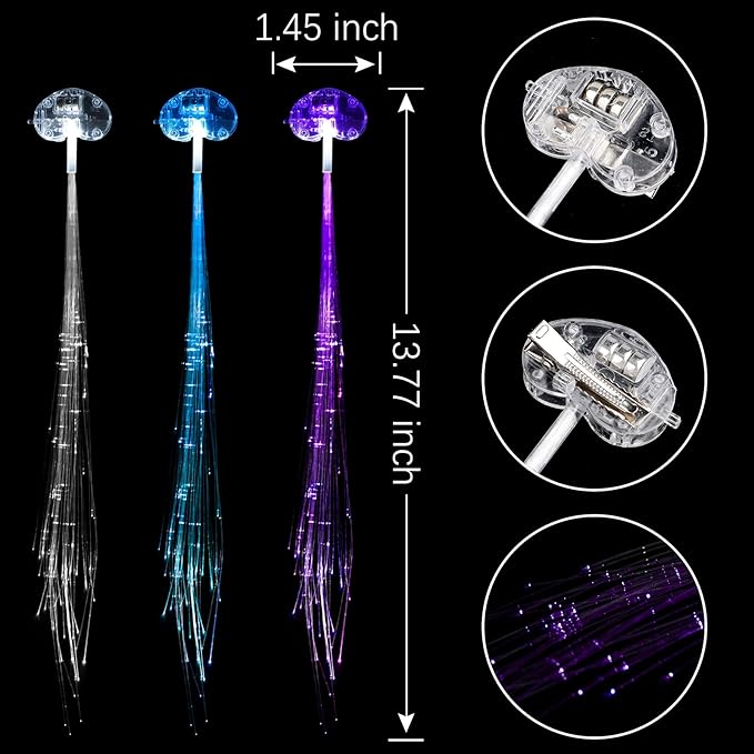 25 Pack Led Light Up Fairy Hair Accessories Braid Extension Clips for Women Girls, Glow in the Dark Party Favors Supplies Neon Rave Accessories Wig for Festival Halloween Christmas Birthday