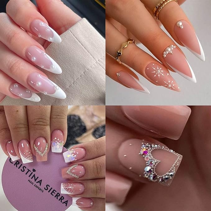 2 Boxes Nail Art Pearls Flatback Pearls Nail Charms Gold Silver White Half Round Nail Art Supplies Luxurious Design Nail Accessories Rhinestones for Women Nail Decorations.