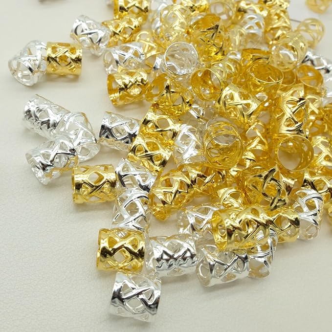 100pcs Gold and Silver Dreadlock Accessories Hair Cuffs for Braids Loc Jewelry Rings Adjustable Hair Beads for Women and Girls