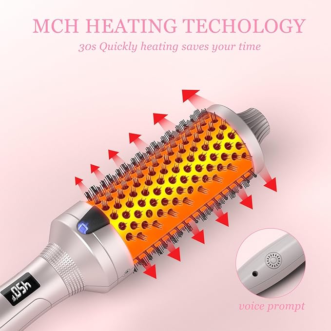 K&K Thermal Brush Heated Round Brush - Blowout Look Volumizer with 1.7 inch Heated Round for Hair Styler Tool Hair Straightener and Curler 2 in 1 Dual Voltage Temperture ContronalQuick & Easy