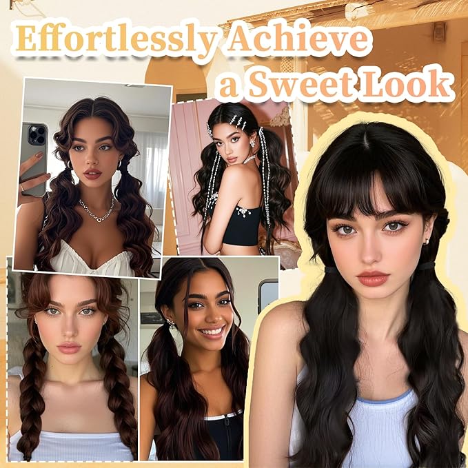 2PCS Curly Ponytail Extension with Hair Tie Hair Natural Wig Elastic Band Wave Fake Ponytail Wigs Accessories for Women Daily 17 Inch (dark brown)