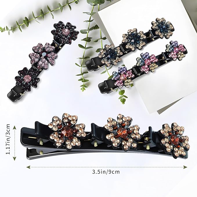 4PCS Sparkling Crystal Stone Braided Hair Clips - Decorative Hair Clips Suitable for Thick and Thin Hair, Girls/Women Hair Accessories, For Styling Partitions