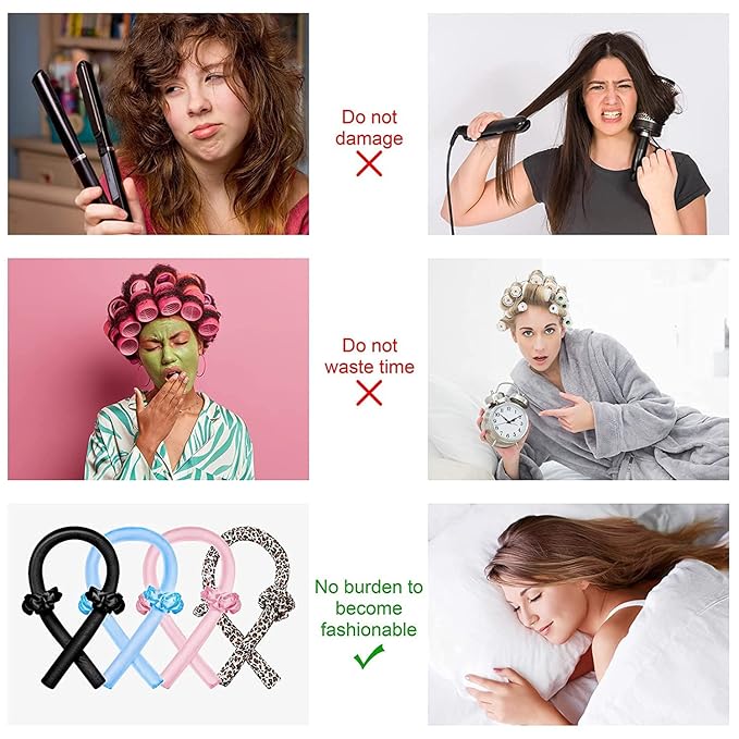 CORATED Heatless Curling Rod Headband, No Heat Silk Ribbon Rollers for Overnight Sleeping Curls, Styling Kit with Hair Clips and Scrunchie