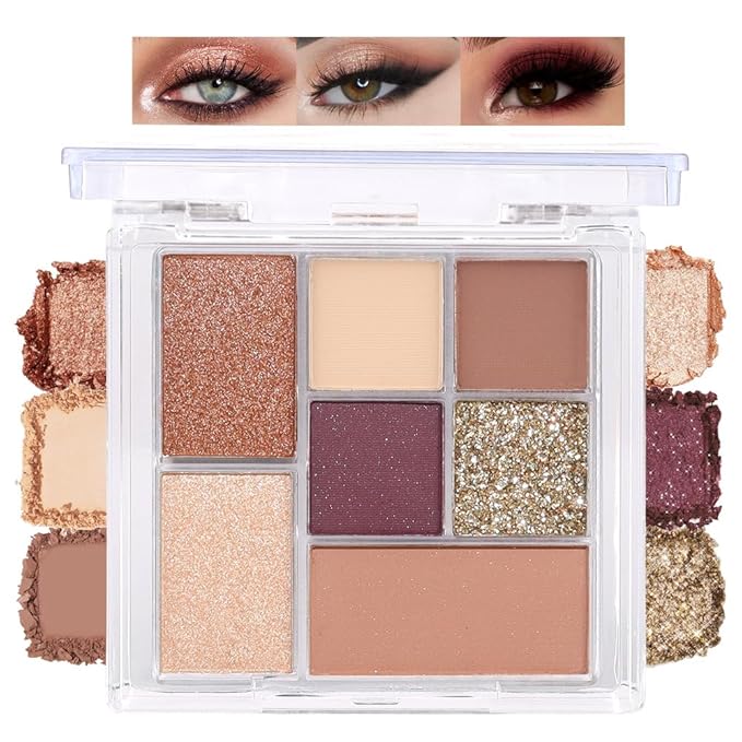 Seven Color Matte Shimmer Eyeshadow Makeup Palette, Nude Brown & Purple 7 Color Series Silky Pressed Powder Eyeshadow, Daily Makeup Eye shadow Box, Easy to Carry, Vegan & Cruelty-Free, 0.25 Oz, 04#