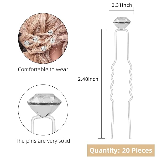 20 Pack (Transparent) Rhinestone Hair Pins Crystal Hair Clips for Bridal Wedding Women Hair Jewelry Accessories, with Clear Container