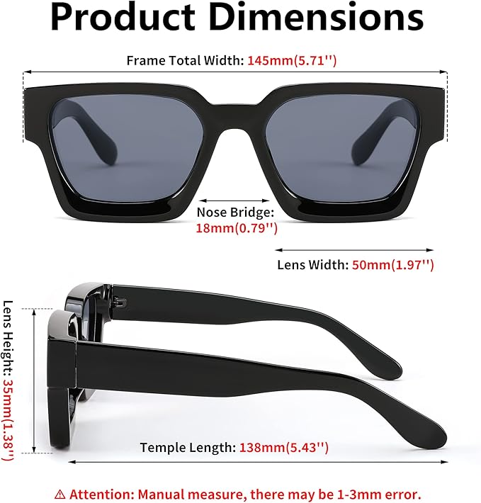FEISEDY Retro 90s Square Sunglasses for Women Men Trendy Chunky Rectangle Sunglasses UV400 Protection B2385