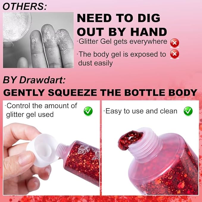 Face & Body Glitter - Cosmetic - Grade Red Holographic Glitter Gel,Face Body Hair Chunky Festival Rave Accessories Makeup 50ml,Glitter Sequin for Women Kids