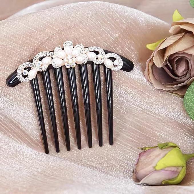 4 Pcs Pearls Side Comb for Women and Girls - Rhinestones Flower Hair Combs Pins Accessories - Vintage Wedding Headpieces Tools - Daily Present