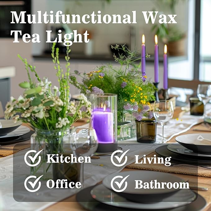 Purple Tealight Candles Bulk - Tea Candles Lights Mini Votive Candle with Cotton Wick for Home,Pool,Shabbat,Wedding,Emergencies,Halloween,Christmas,Thanksgiving