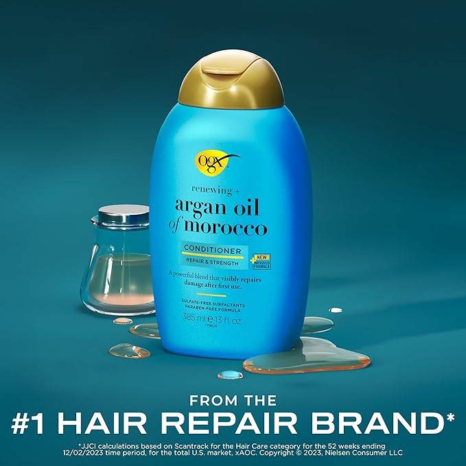 OGX Renewing + Argan Oil of Morocco Conditioner, Repair Conditioner & Argan Oil Helps Strengthen & Repair Dry, Damaged Hair, Paraben-Free, Sulfate-Free Surfactants, 13 fl. oz