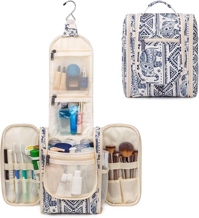 Narwey Small Hanging Toiletry Bag Women Travel Makeup Bag Organizer Toiletries Bag for Travel Size Essentials Accessories Cosmetics (Medium, Elephant)