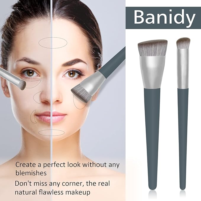 Banidy Foundation Makeup Brush Contour Concealer Brush Large Powder Brush Kabuki Brush Perfect for Any Look Premium Luxe Plush Fibers Rounded Flawless Face Brush Ideal for Liquid, Cream, Powder,Blending, Buffing, Setting Blush Brush