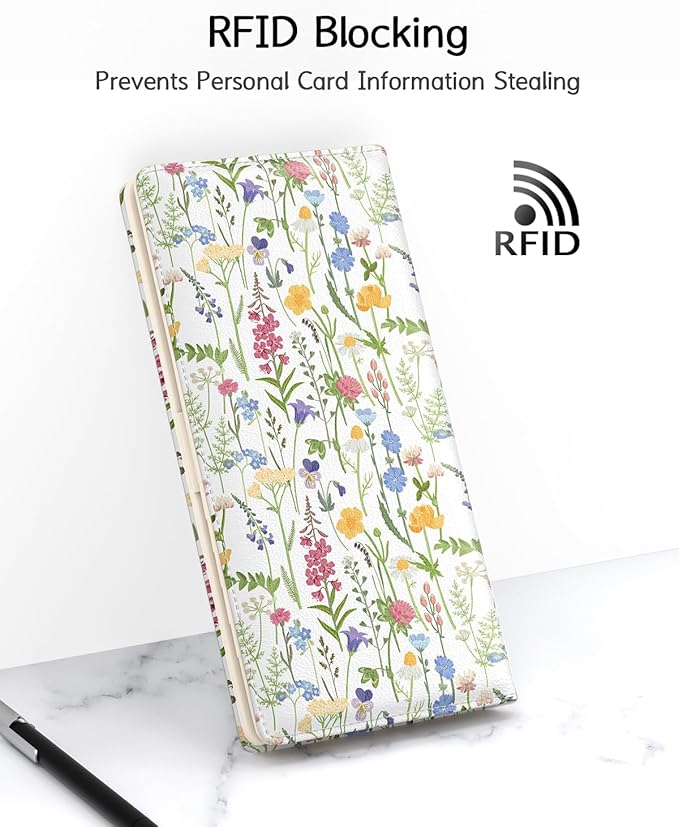 Nipichsha Womens Wallet, RFID Slim Wallets for Women, Thin Ladies Credit Card Holder Purse, Cute Leather Bifold Clutch Billfold with 11 Card Slots & ID Window, Colorful Flowers