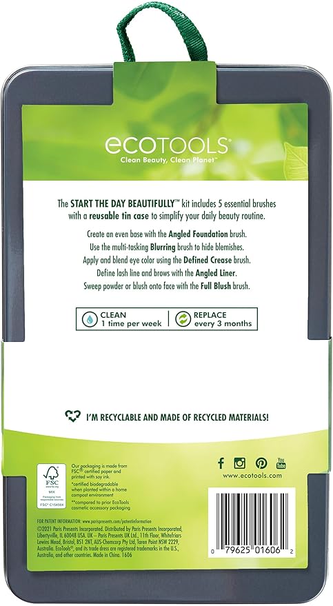 EcoTools Daily Defined Eye Makeup Brush Kit, Travel Friendly, Versatile Eye Makeup Looks, Convenient Makeup Tools On-The-Go, For Eyeshadow & Eye Liner, Eco-Friendly Makeup Brushes, 5 Piece Set
