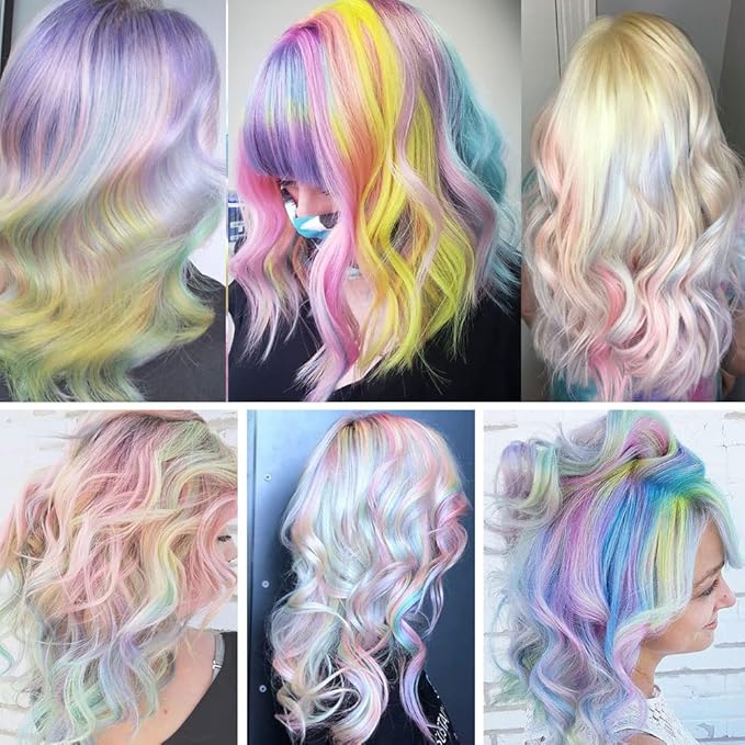 10 PCS Colored Hair Extensions, Multi-colors Party Highlights Clip in Heat-Resistant Synthetic Hair Extensions 20 Inch (Light blue Light pink Light green Light purple Yellow)