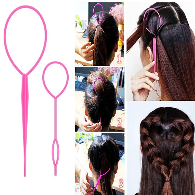 5Pcs Slick Back Brush Set with Topsy Tail Tool, Teasing Bristle, Rat Comb for Women & Girls Hair Styling, Flyaways Control and Edge Combing - Pink