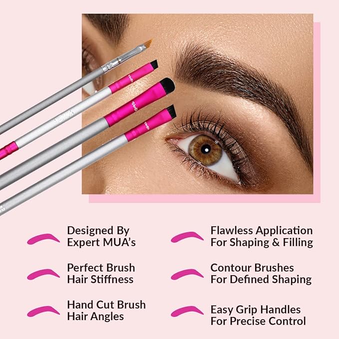 Eyebrow Brush Kit Thin Angled - Eye Brow Concealer Contour Brush to Shape and Conceal Eyes Duo Spoolie Brushes Firm Bristles Definer for Filling Pomade Gel | Defining Arches Winged Eyeliner Stencil
