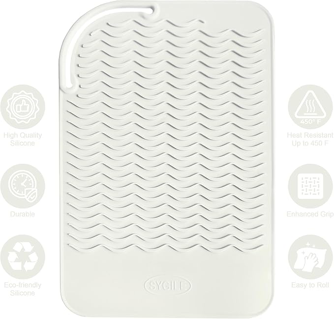 11" X 7.5" Large Heat Resistant Travel Mat for Curling Irons Flat Irons Hair Dryers Hair Straighteners Pad - Silicone Mat for Hair Styling Tools, Salon Hot Tools Mat, Vanity Mat - Ivory White