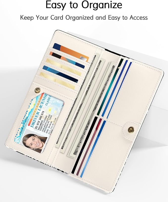 Nipichsha Womens Wallet, RFID Slim Wallets for Women, Thin Ladies Credit Card Holder Purse, Cute Leather Bifold Clutch Billfold with 11 Card Slots & ID Window, Night Ocean