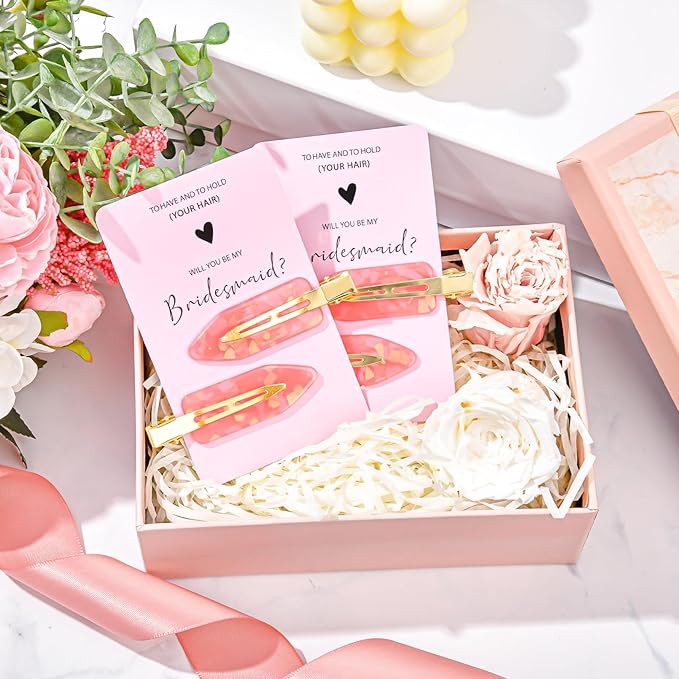 20PCS Bridesmaid Hair Clips - No Bend, Creaseless Pink Hair Accessories for Bride, Women & Girls (20Pcs/10Cards)