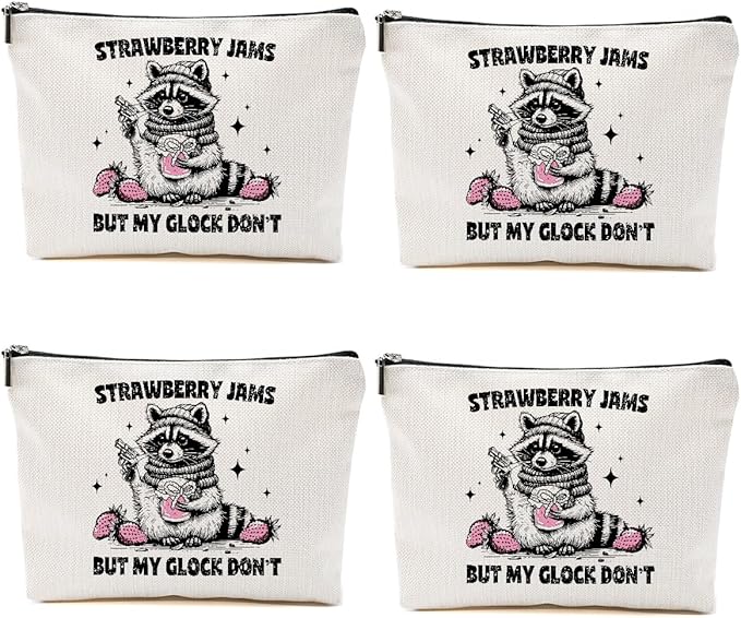 4PCS Raccoon Makeup Bag Sarcastic Humor Cosmetic Bag Funny Pun Animal Raccoon Gifts for Women Friends Sisters Bestie Coworkers Mom Christmas Birthday Gifts Travel Toiletry Bags