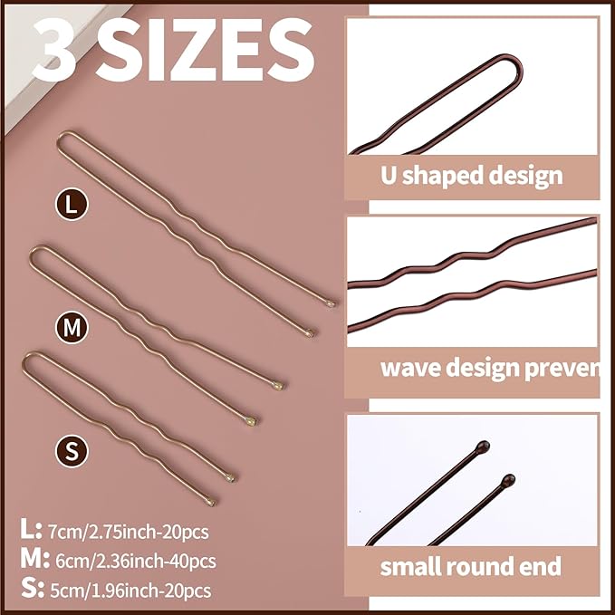 Teenitor Hair Accessories Hair Net Set, Includes 40pcs Invisible Hair Nets for Ballet Recital & 80pcs Bobby Pins for Bun Maker, Brown, 3 Size
