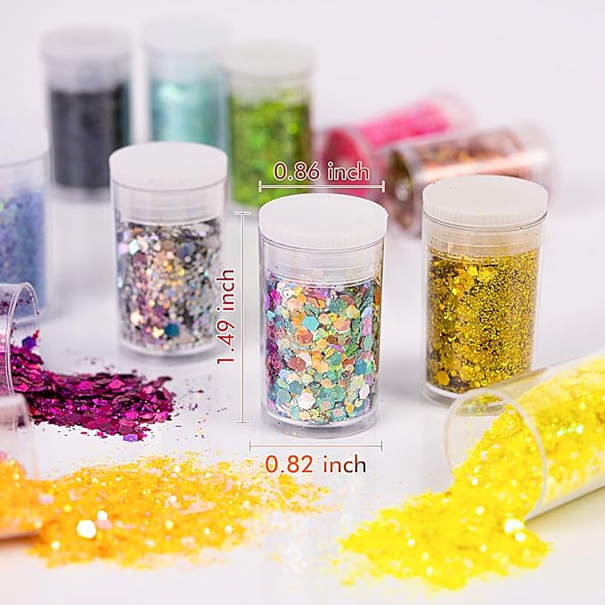 Holographic and Iridescent Chunky Glitter Sequins, 36 Colors Mixed Cosmetic Glitter for Face Body Eye Hair Nail Art Lip Gloss, Festival Glitter Makeup with Different Hexagons Size