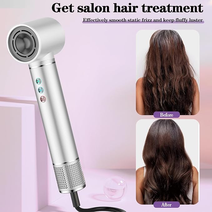 5 in 1 Hot air Blow Dryer Brush Hair Dryer Curling Wand Volumizing Brush Straightening Brush Blow Dryer Brush - Rapid Drying, Volume Boost, Ionic Smoothing, 110k RPM Motor(White)