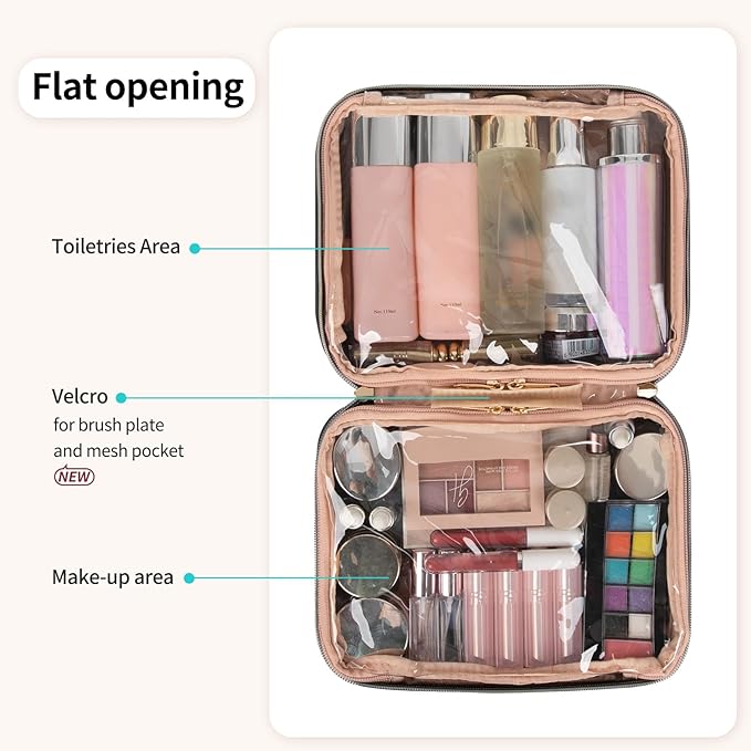 OCHEAL Makeup Bag, Makeup Travel Bag Large Capacity Waterproof Cosmetic Organizer Bag with Makeup Brush Compartment & Handle for Women Girls Travel Toiletry Accessories-Black