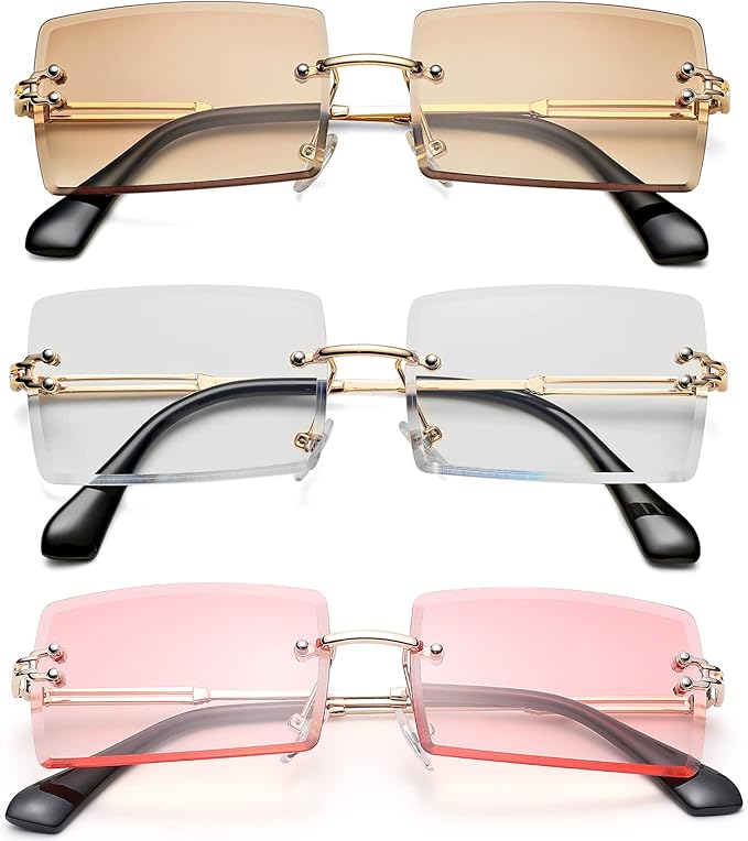 Rectangle Sunglasses for Men/Women Small Rimless Square Shade Eyewear