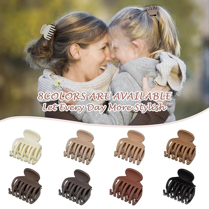 8PCS Claw Clips for Thin Hair Women, 1.6' Small Matte Medium Hair Claw Clips, Strong Hold Double Row Teeth Hair Clips, Cute Jaw Clamps (Warm Color)