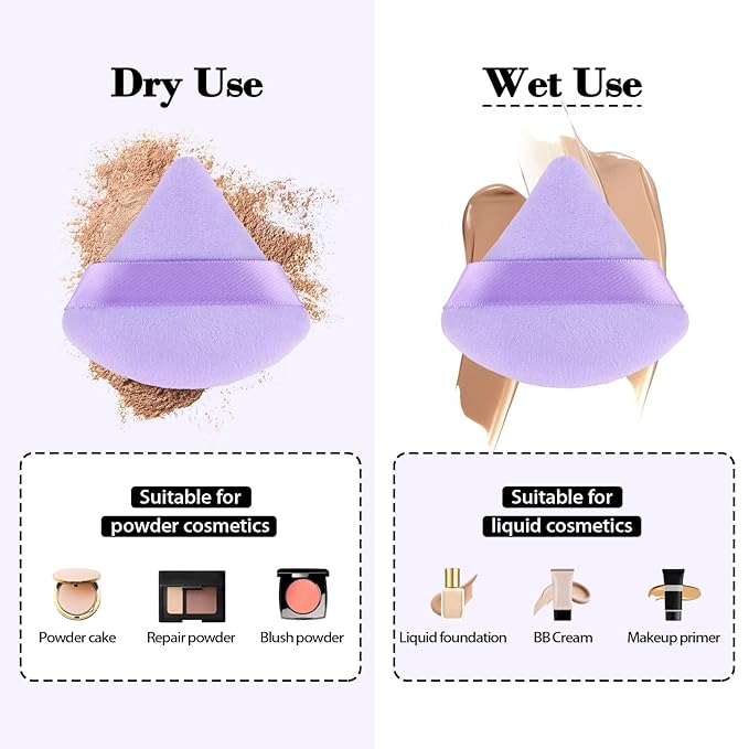 8pcs Triangular Powder Puff Face Soft Velvet Makeup Puff for Loose Powder Body Powder Makeup Sponge for Contouring Wet Dry Foundation Blender Sponge Beauty Makeup Tool.(Purple)