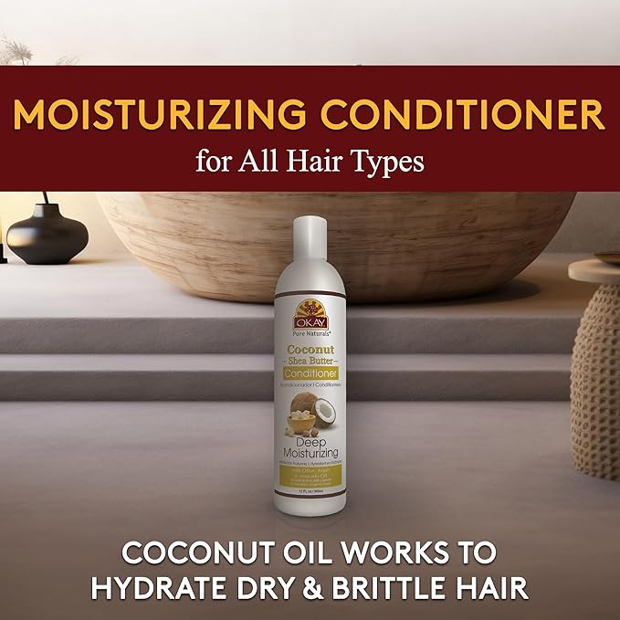 OKAY | Coconut & Shea Butter Conditioner | For All Hair Types & Textures | Fortify - Strengthen - Revitalize | With Olive, Argan & Avocado Oil | Free of Paraben, Silicone, Sulfate | 12. oz