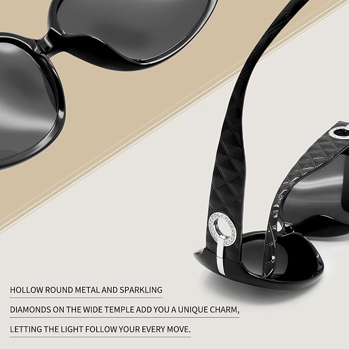 Joopin Big Womens Sunglasses Polarized Trendy Sun Glasses Large Rectangle UV Protection Rhinestone Sunnies