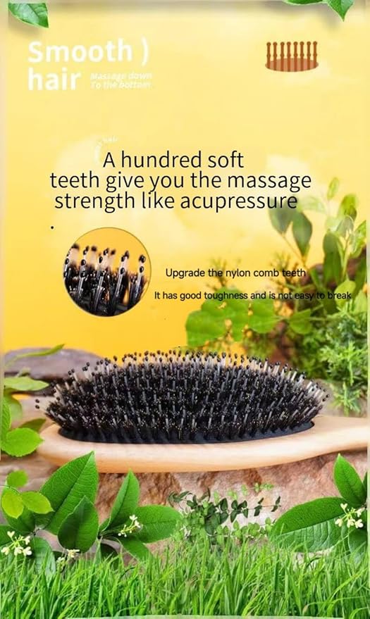 Paddle Hair Brush with Boar Bristles for All Hair Types, Professional Styling Brush for Men, Women (Brown)