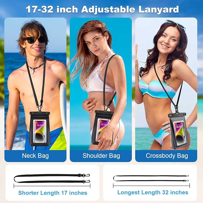 2 Pack Waterproof Pouch Floating with Sealing Strip, 9'' Large Cell Phone Dry Protector Case for iPhone 15 14 13 12 11 Pro Max Plus Samsung Galaxy, Water Proof Bag Holder for Beach Swimming