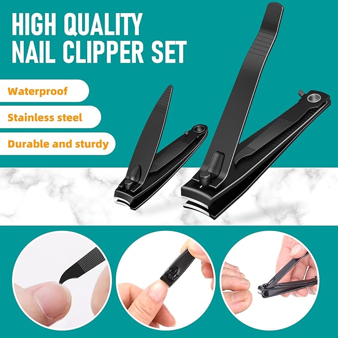 Nail Clippers Set, Heavy Duty Black Matte Stainless Steel nail Clipper with Nail File,Fingernail and Toenail Clipper Cutters, Nail Clipper Tools for Men & Women,Christmas Best Gift Tin Case