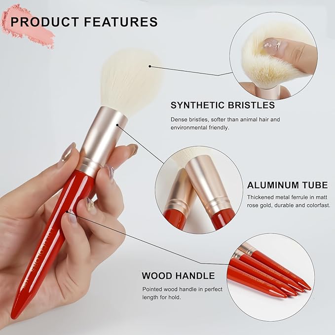18-Piece Makeup Brush Set with Holder Case – Complete Makeup Brush Collection for Flawless Makeup Application in Red -Soft Bristles (Red)