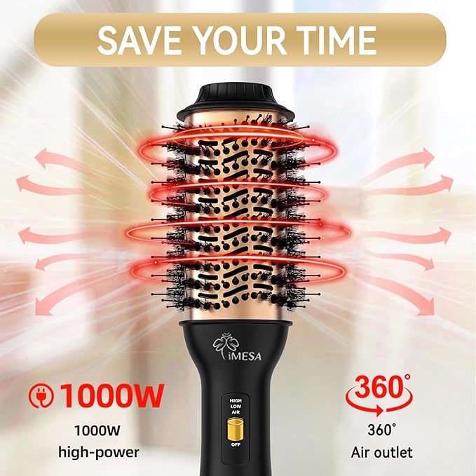 4-IN-1Hot Air Brush, 1000W Hair Dryer Brush Blow Dryer Brush, One-Step Volumizer Hair Dryer and Styler, 3 Speeds Temp, Hot Air Styler Black