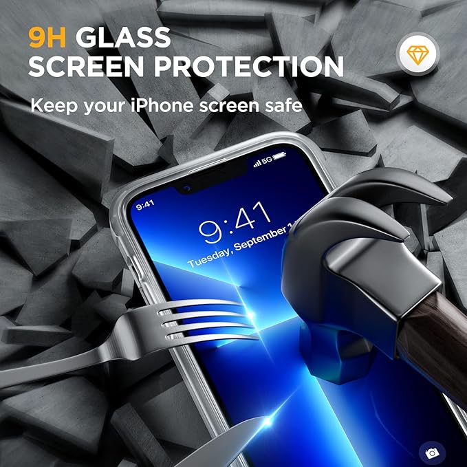 Miracase iPhone 13 Pro Max 6.7" Glass Case - 2023 Full-Body Clear Bumper with 9H Tempered Screen Protector, Matte White