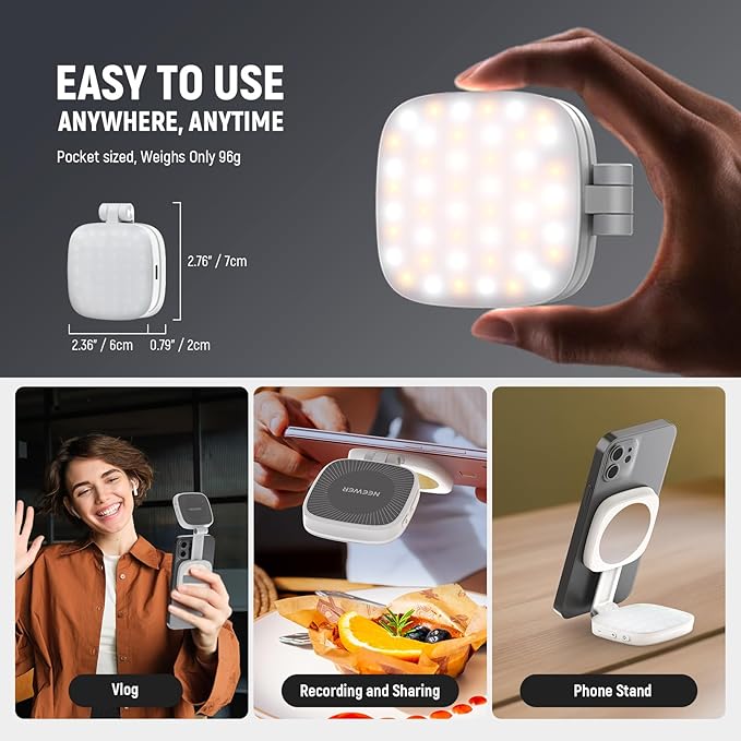 NEEWER BASICS Magnetic Selfie Light Compatible with MagSafe iPhone, CRI95 700lx/0.3m Folding LED Phone Fill Ring Lighting with Mirror for Zoom Makeup Photography Recording Video Conference,White NL48B