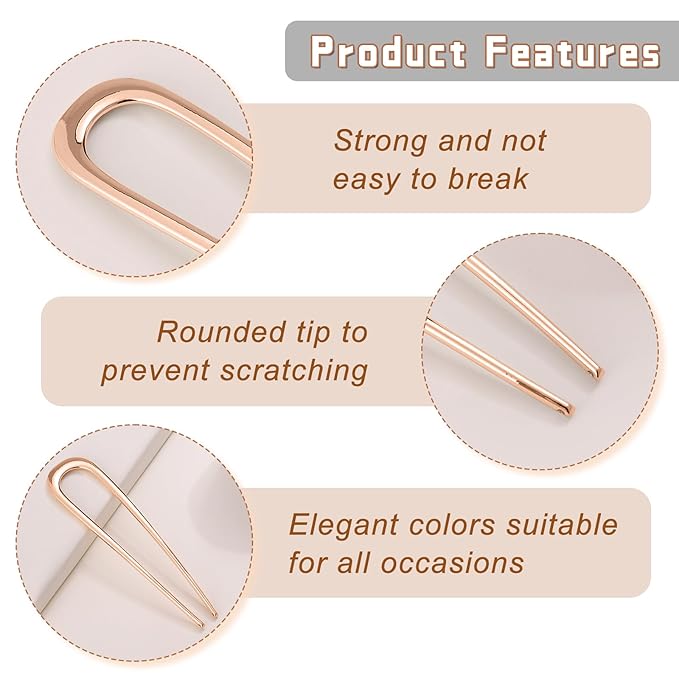 2Pcs French Hair Pins for Thick Hair, Metal French Twis Hair Pins for Women Girls, U-Shaped French Pin for Buns, 5.5 Inches Large French Pins Hairstyle Accessories (Silver, Rose Gold)