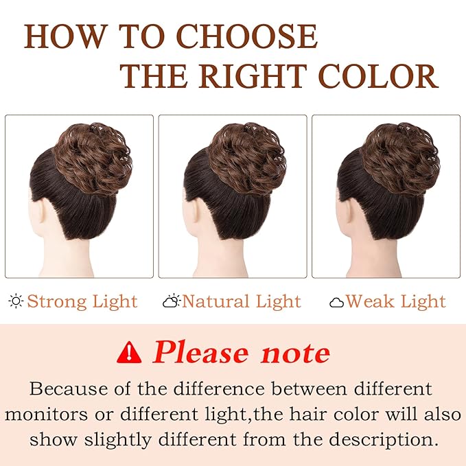 MORICA 1PCS Messy Hair Bun Hair Scrunchies Extension Curly Wavy Messy Bun Synthetic Chignon Hairpieces for Women (4/30#(Dark Brown & Light Auburn Mixed))